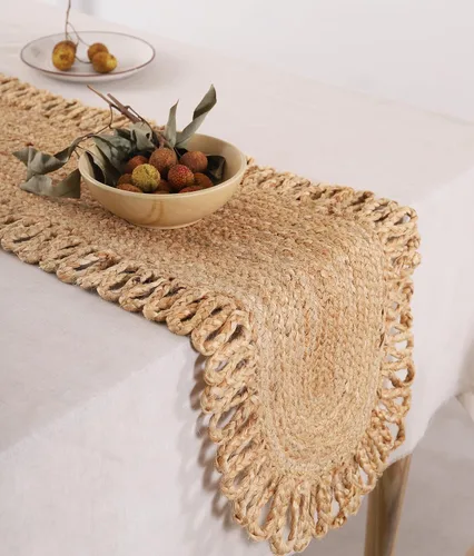 Miniatura 9 de Madhu International Camino de mesa de yute natural, alfombra rectangular tejida a mano de larga duración, hecha de material de yute para entradas