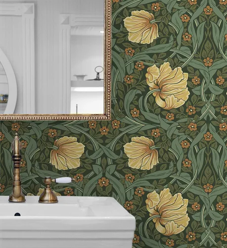 Miniatura 5 de NextWall Pimpernel Garden - Papel tapiz vintage para despegar y pegar (verde prado y ámbar)