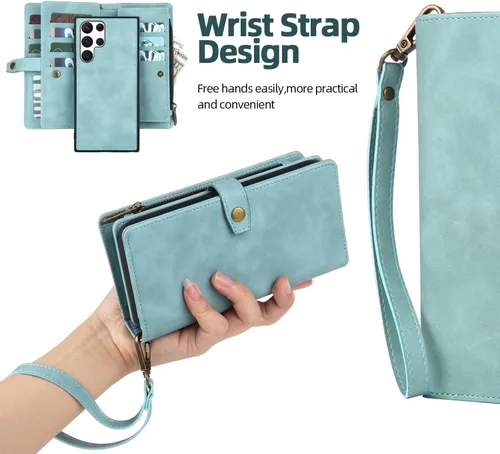 Miniatura 6 de TwoHead Funda tipo cartera para Samsung Galaxy S22 Ultra con tarjetero y funda magnética desmontable, funda de cuero con protección completa