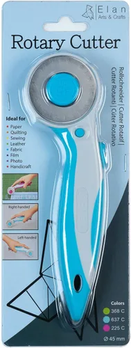 Elan Cortador giratorio de 1.772 in para tela azul, rueda giratoria ergonómica con bloqueo de seguridad de hoja incorporado, ruedas de corte para