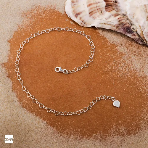 Miniatura 3 de Amberta Tobillera de plata de ley 925 naturalmente ajustable – Pulsera de tobillo de 0.118 in con cadena de corazón – hasta 10 pulgadas – Ajuste