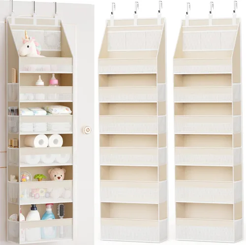 Miniatura 10 de Criusia Organizador sobre la puerta, almacenamiento colgante para armario de 6 estantes con 13 bolsillos de malla, capacidad de 25kg detrás