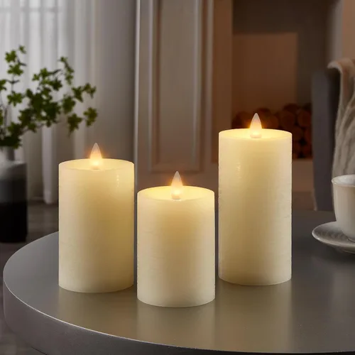 Miniatura 15 de Velas de pilar sin llama parpadeantes con temporizador remoto, velas LED que funcionan con pilas de hasta 400 horas, velas de cera real con llama