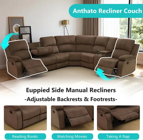 Miniatura 7 de Juego de sofá seccional reclinable manual, juegos de muebles de sala de estar, sofá seccional en forma de L y 2 sillas, cómodo sofá reclinable