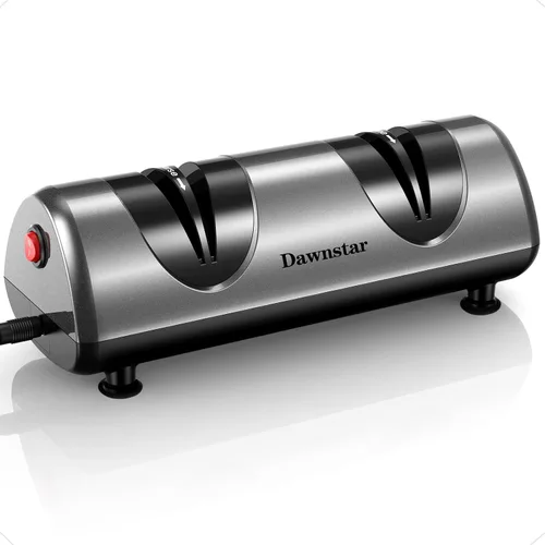 Afilador de cuchillos eléctrico, afilador de cuchillos de cocina profesional para uso doméstico, 2 etapas de afilado grueso y pulido fino, caja de