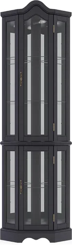 Miniatura 6 de BELLEZE Gabinete Curio iluminado de vidrio de 3 lados con puertas y estantes de vidrio templado, gabinete esquinero de madera curva con bombilla