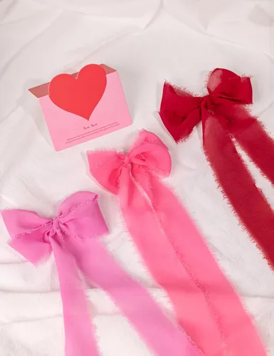 Miniatura 5 de Cinta de gasa, decoración de fiesta del día de San Valentín, 1.5 x 21 yardas, color rosa y rojo deshilachado, cintas de seda hechas a mano