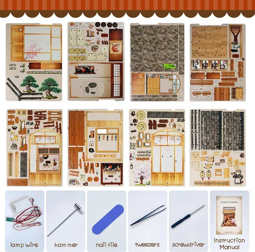 Miniatura 7 de Kit de rincón japonés de bricolaje con luces LED Rompecabezas 3D para adultos y adolescentes, miniaturas para decoración de estanterías, regalo