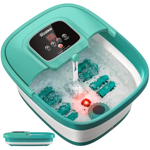 Miniatura 10 de HOSPAN Tina de pies plegable con calor, burbujas, luz roja y control de temperatura, masajeador de baño de pies con 8 rodillos de masaje shiatsu