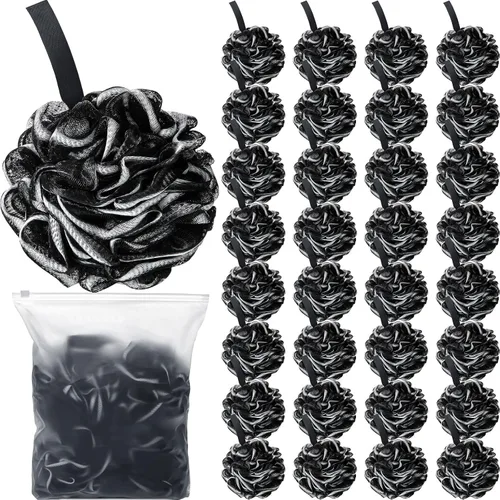 Shellwei 32 esponjas de baño a granel de esponja de ducha a granel de 2.16 oz para hombres, negro grande de carbón, esponja de ducha de malla,