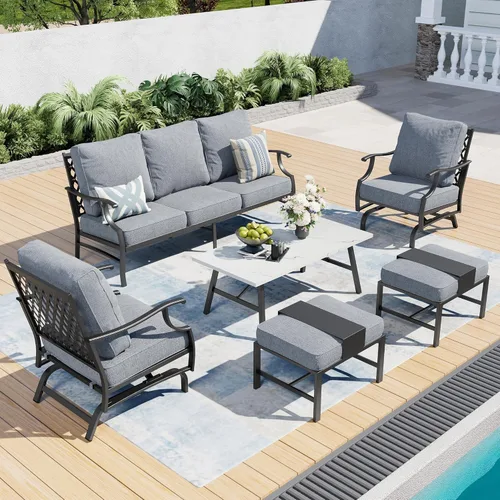 Miniatura 60 de SUNSHINE VALLEY Juego de muebles de patio al aire libre de 7 piezas, moderno juego de conversación de patio exterior con cojín extra grueso de 5.75