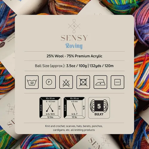 Miniatura 4 de Sensy Roving - Ovillo de lana multicolor, 3.5 onzas, 132 yardas, calibre 5, voluminoso (otoño)
