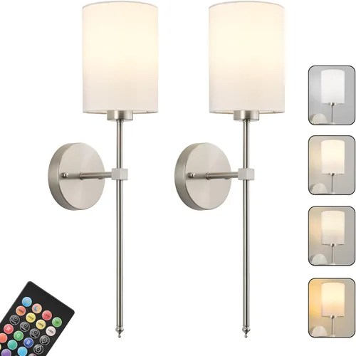 Miniatura 27 de Juego de Dos Apliques de Pared a Batería, Luz de Pared Inalámbrica Recargable con Control Remoto, Regulable, Luz Ámbar/Blanco Cálido/Blanco Negro