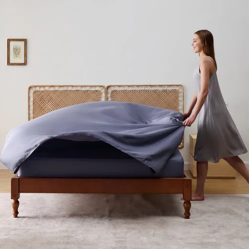 Miniatura 3 de Bedsure Juego de sábanas refrescantes para cama de tamaño King, juego de sábanas de lino y algodón, funda de edredón King