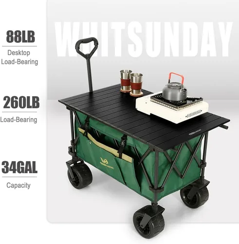 Miniatura 2 de Whitsunday Carro plegable, gran capacidad, 400 libras, ruedas todo terreno, carro utilitario resistente para jardinería, compras, pesca, campamento