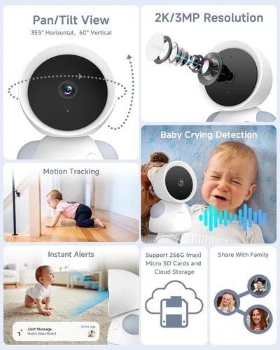 Miniatura 3 de ARENTI Monitor de bebé, cámara WiFi 6 de 2K/3MP y audio, pantalla inalámbrica de 5 pulgadas, aplicación para teléfono inteligente