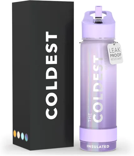 Miniatura 6 de Coldest - Botella para agua con tapa que incluye pajilla, térmica y metálica (acero inoxidable), para hombres y mujeres, color morado