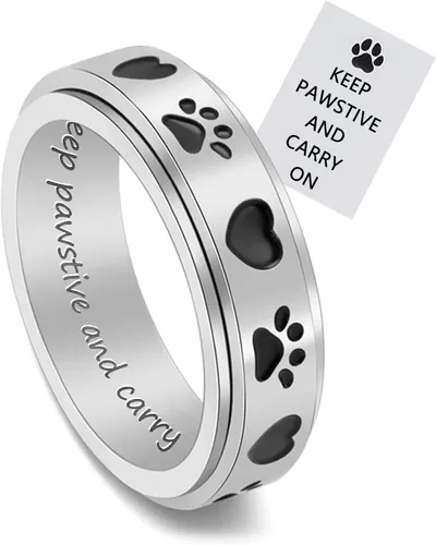Miniatura 6 de LYTTMAB Keep Pawstive - Anillo de ansiedad para mujer, anillo giratorio con estampado de pata de perro y gato, anillo para ansiedad para mujer