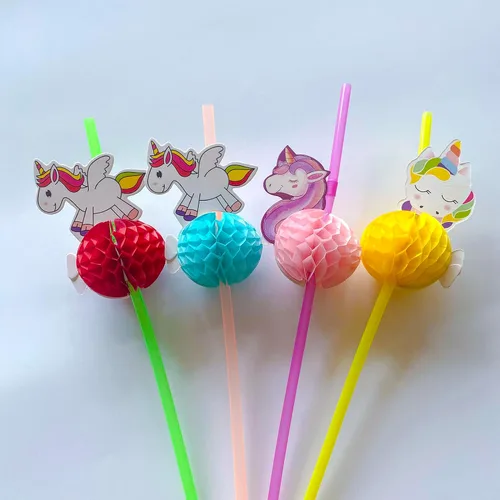 Miniatura 6 de 24 popotes de unicornio 3D con diseño de panal tropical hawaiano con temática de playa, pajitas de frutas tropicales para verano, playa, piscina