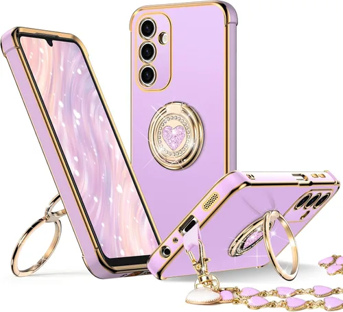 Miniatura 38 de XYZ Funda para Galaxy A14 5G con soporte y doble anillo, funda de lujo para Samsung A14 5G, color negro