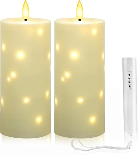 YOROXRG Velas grandes sin llama parpadeantes impermeables para exteriores de 4" x 10" con temporizador, 2 piezas de velas LED de pilar que funcionan