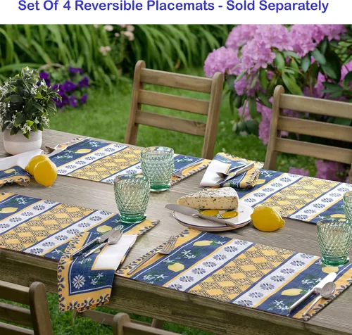 Miniatura 6 de Home Bargains Plus Mantel rectangular de tela, 52 x 70 pulgadas, jardín de limón azul, para interiores y exteriores, resistente a las manchas y al
