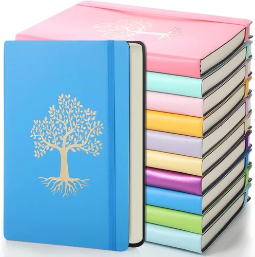 Miniatura 9 de Dispowreath Paquete de 10 cuadernos rayados de cuero A5 de tapa dura para escribir, 200 páginas, 10 colores, bloc de notas para viajes, trabajo
