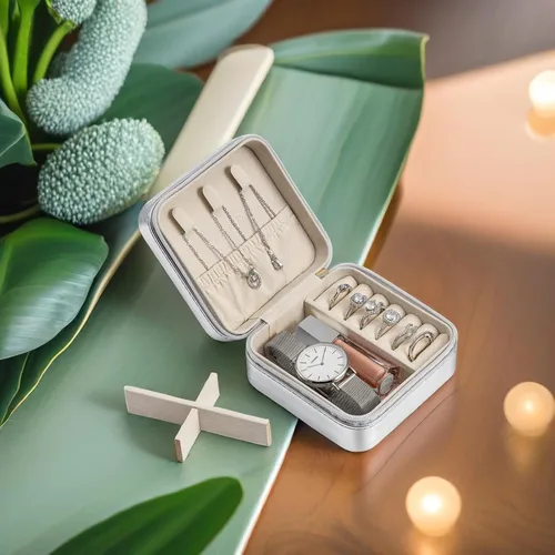 Miniatura 44 de Organizador de joyas Vlando para almacenaje y exhibición, joyero para viaje, imitación de piel, para anillos, aretes, collares.