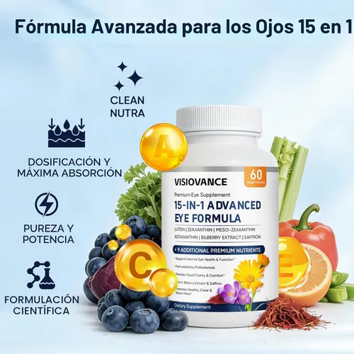 Miniatura 3 de VisioVance Fórmula avanzada 15 en 1 para ojos, fórmula neurobella para ojos con los 3 carotenoides, luteína y zeaxantina, extracto de arándano