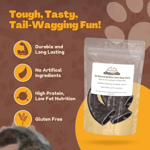 Miniatura 5 de WhiteTail Naturals - Cuernos de búfalo de agua para perros (paquete de 3 unidades pequeñas a medianas de 4 pulgadas) Hueso de perro totalmente