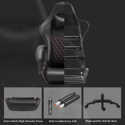 Miniatura 4 de Dowinx Silla de juegos grande y alta, silla de juego ergonómica para adultos con reposapiés y soporte lumbar de masaje, respaldo alto, silla de Negro