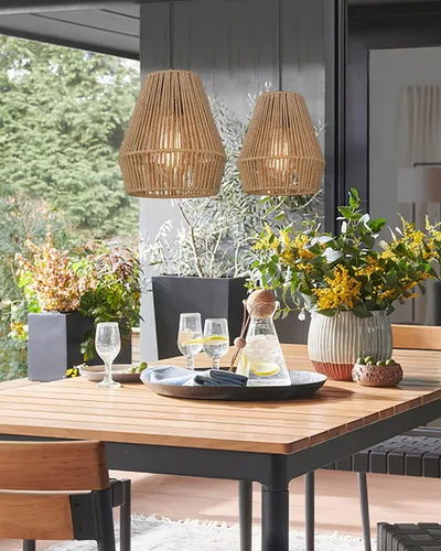Miniatura 5 de ELYONA Luces colgantes tejidas estilo bohemio de 7 pulgadas, lámpara colgante de ratán rústico ajustable, cortina de cesta tejida a mano, accesorios