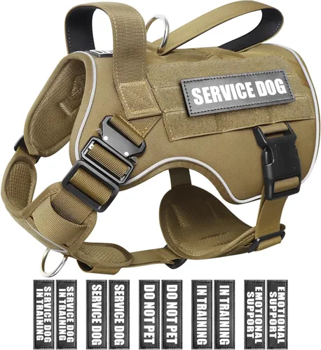 Miniatura 15 de WINSEE - Arnés táctico para perro grande, chaleco MOLLE de servicio para perro resistente con 10 parches para mascotas, chaleco militar de trabajo