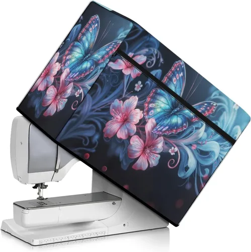 Funda para máquina de coser de mariposas y flores con prácticos bolsillos, funda protectora con asa, para la mayoría de máquinas de coser estándar y