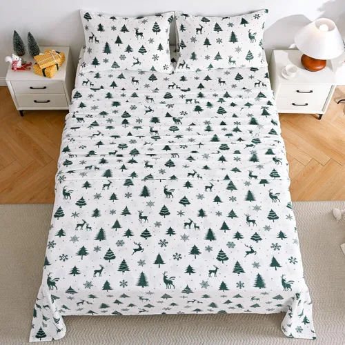 Miniatura 150 de Viviland Juego de sábanas de microforro polar tamaño matrimonial, sábanas ajustadas tipo franela para Navidad con bolsillo de 15" de profundidad