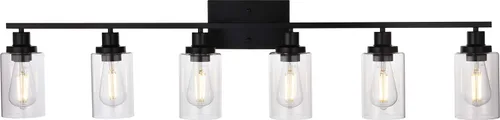 MELUCEE Lámpara de Tocador Negra de 6 Luces, Aplique Industrial de Metal para Pared, Iluminación para Baño, Dormitorio, Pasillo, Cocina, Soporte de