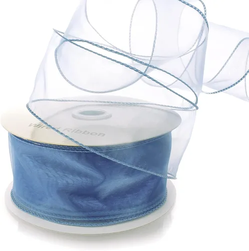 Miniatura 22 de Cinta de organza transparente con alambre de 2.5 pulgadas, color plateado de 10 yardas
