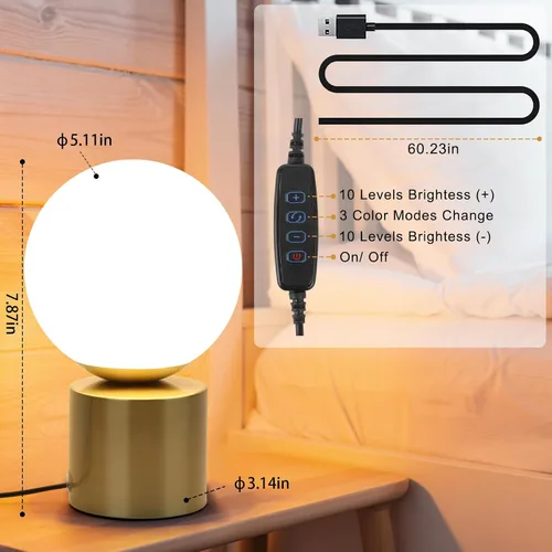 Miniatura 5 de Lámparas de mesa pequeñas modernas, LED regulables con 3 colores, lámpara de mesa dorada para dormitorio, sala de estar, mesita de noche