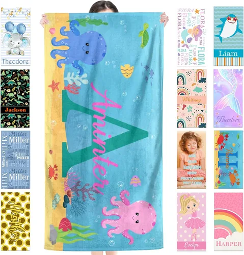 Miniatura 37 de Toalla de playa personalizada para niños, toallas de playa personalizadas de poliéster de secado rápido con nombres para niñas y niños, 30 x 60