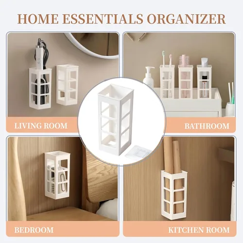 Miniatura 3 de Juego de 2 organizadores de herramientas para el cabello para montaje en pared, organizador de herramientas de pelo de baño colgante para rizador