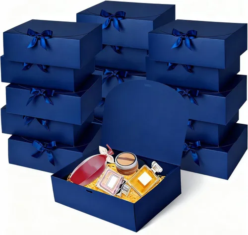 Miniatura 9 de Paquete de 12 cajas de regalo negras con tapas, caja de propuesta de padrinos de boda de 12 x 9.8 x 3.1 pulgadas, caja de regalo negra de lujo