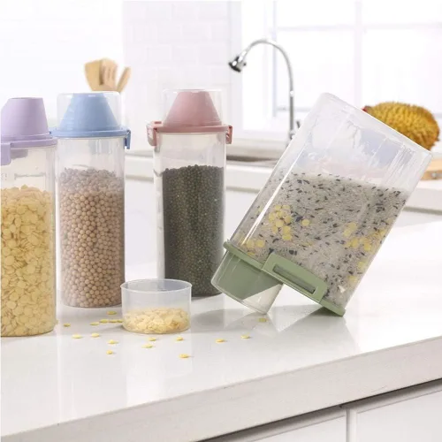 Miniatura 4 de Recipiente de almacenamiento de alimentos para mascotas con taza graduada y hebillas de sello, dispensador de alimentos para perros y gatos (azul)
