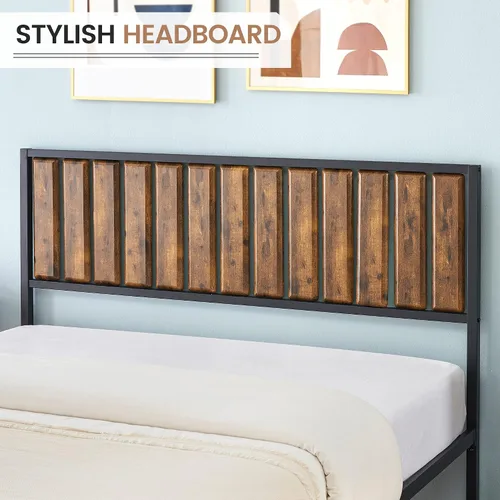 Miniatura 4 de IDEALHOUSE Base de cama Queen con cabecera de madera, marco de cama de metal con plataforma Queen con 14 listones de acero resistente, más