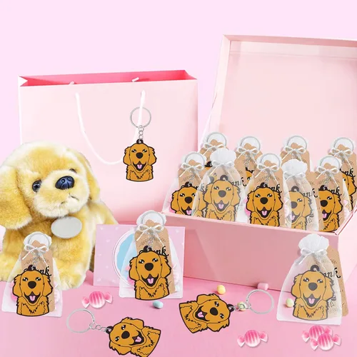 Miniatura 4 de CiciBear Paquete de 24 llaveros Golden Retriever para decoración de fiesta para cachorros Golden Retriever, animales de mascota, Let's Pawty, amante