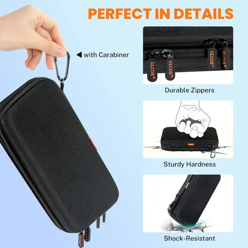 Miniatura 4 de Estuche de transporte rígido de doble capa, organizador de artículos electrónicos con múltiples bolsillos, bolsa portátil con cremallera para cable