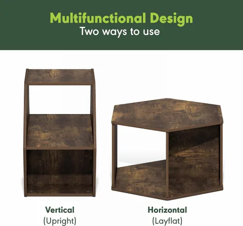 Miniatura 4 de Furinno - Mesa de café de diseño simple, mesa de café moderna hexagonal con estante abierto, mesa auxiliar vertical u horizontal, para sala de Pino