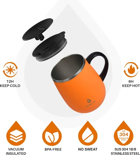 Miniatura 2 de Ideus Taza de café aislada de 16 onzas con asa y tapa, taza de café térmica al vacío de acero inoxidable de doble pared, taza de café de viaje