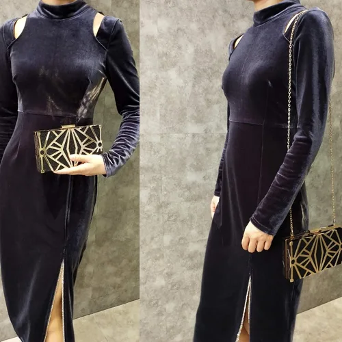 Miniatura 7 de CARIEDO Bolso de noche para mujer elegante bolso de mano de terciopelo exquisito metal hueco bolsos de graduación boda fiesta