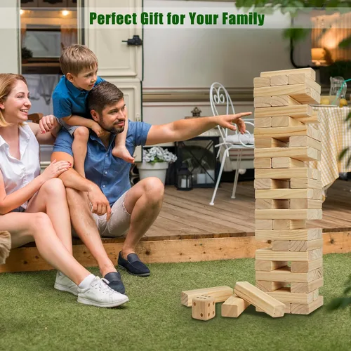 Miniatura 4 de Olsa Torre Gigante Tumble Tower de 57 Piezas de Bloques de Madera Apilables Juegos de Patio con Bolsa de Transporte Juego Clásico