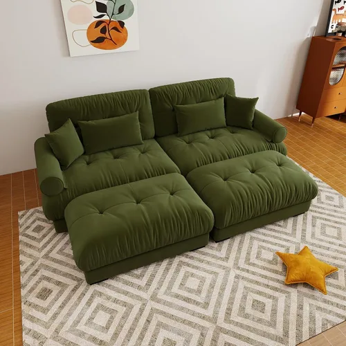 Miniatura 54 de Sofá modular de gran tamaño de 94 pulgadas, sofás seccionales grandes de color beige y blanco para sala de estar, juego de sofá de terciopelo, sofás